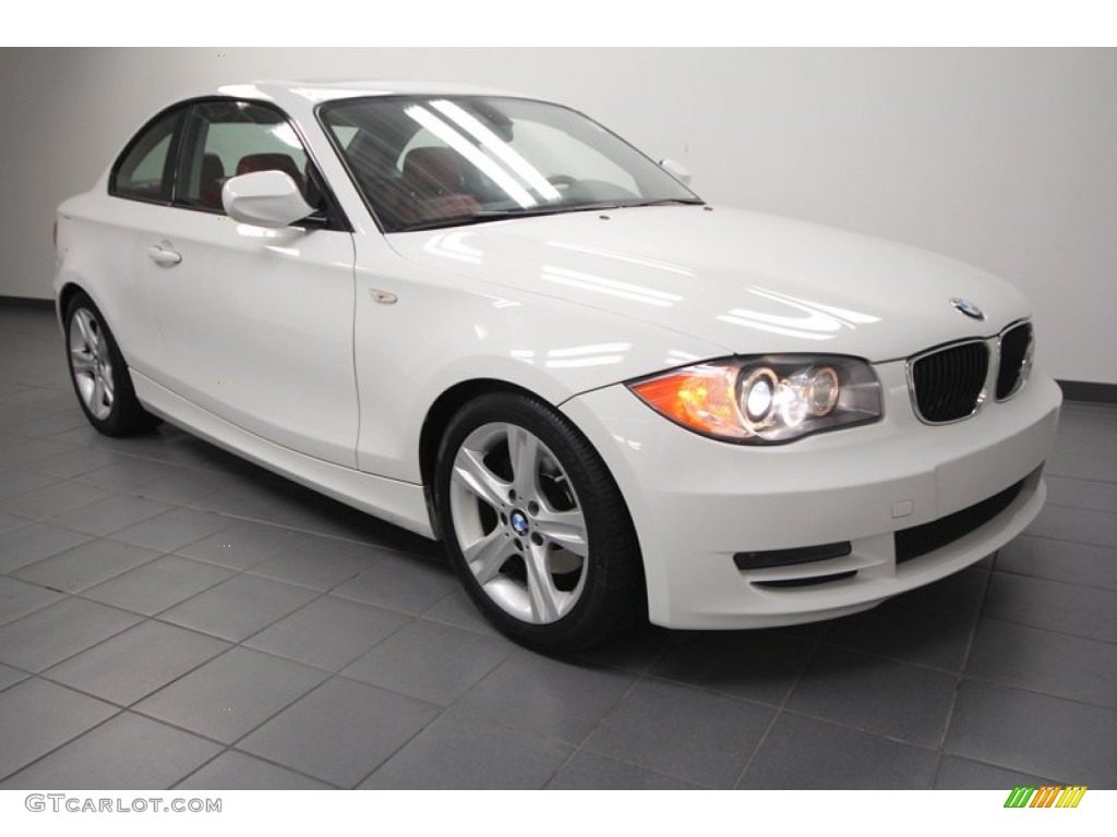 2010 1 Series 128i Coupe - Alpine White / Coral Red Boston Leather photo #1