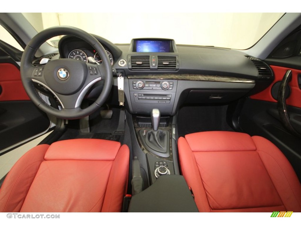 2010 BMW 1 Series 128i Coupe Coral Red Boston Leather Dashboard Photo #69007810