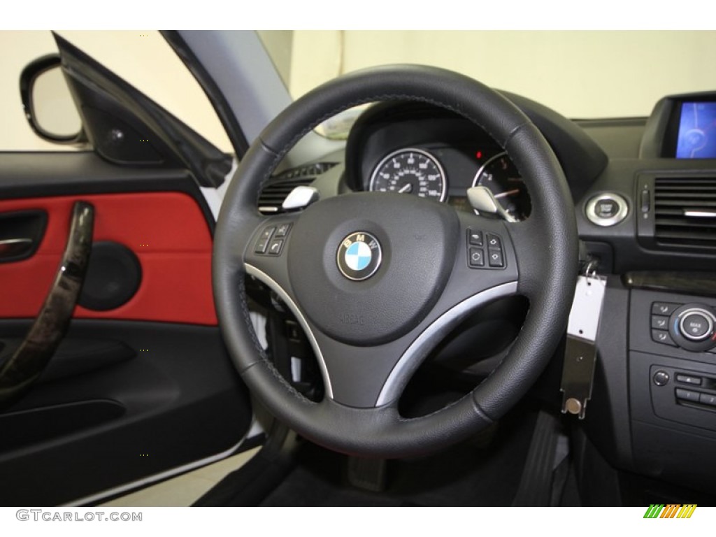 2010 BMW 1 Series 128i Coupe Coral Red Boston Leather Steering Wheel Photo #69008038