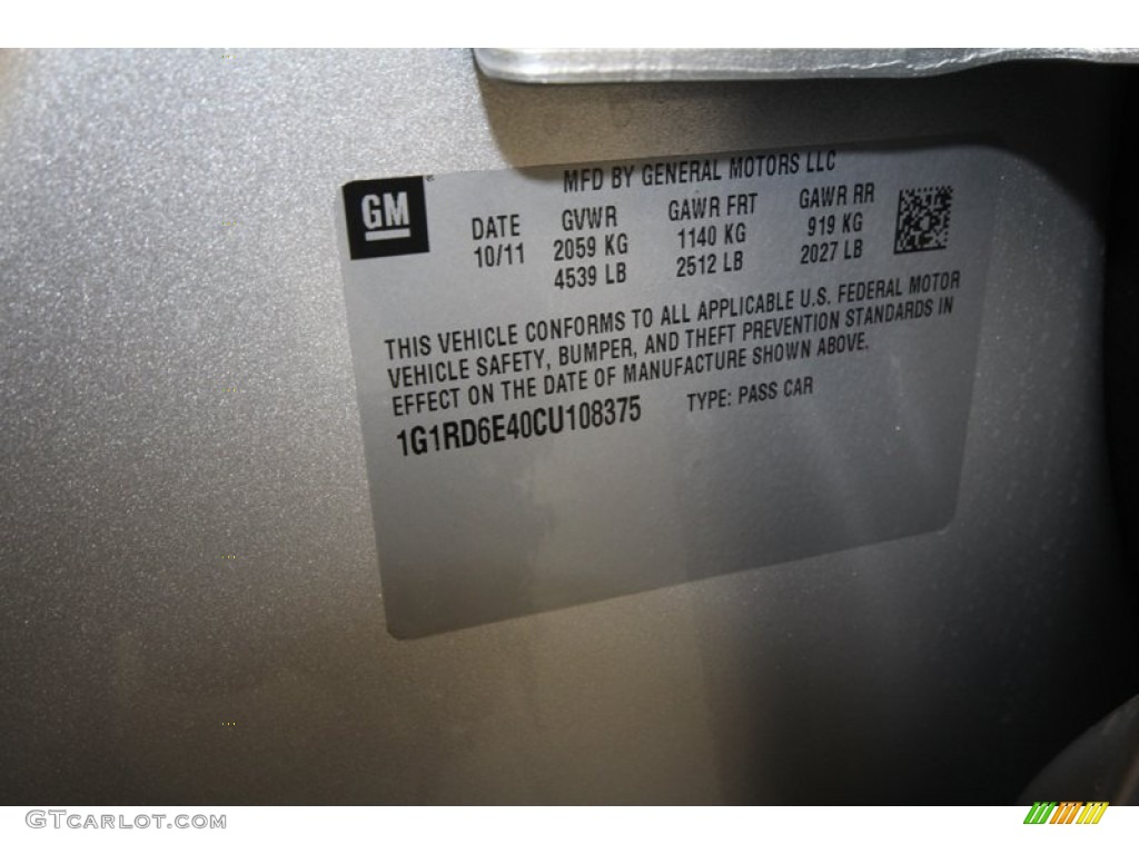 2012 Chevrolet Volt Hatchback Info Tag Photo #69008878