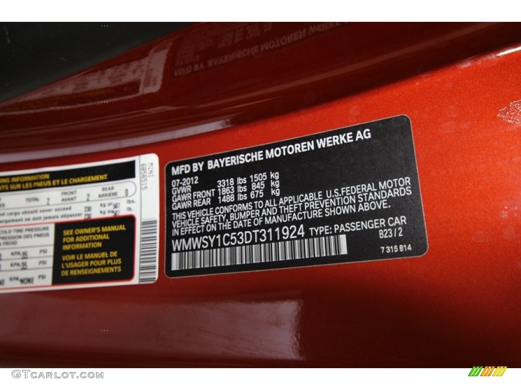 2013 Mini Cooper Roadster Info Tag Photo #69012550