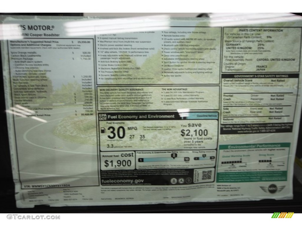 2013 Mini Cooper Roadster Window Sticker Photo #69012670