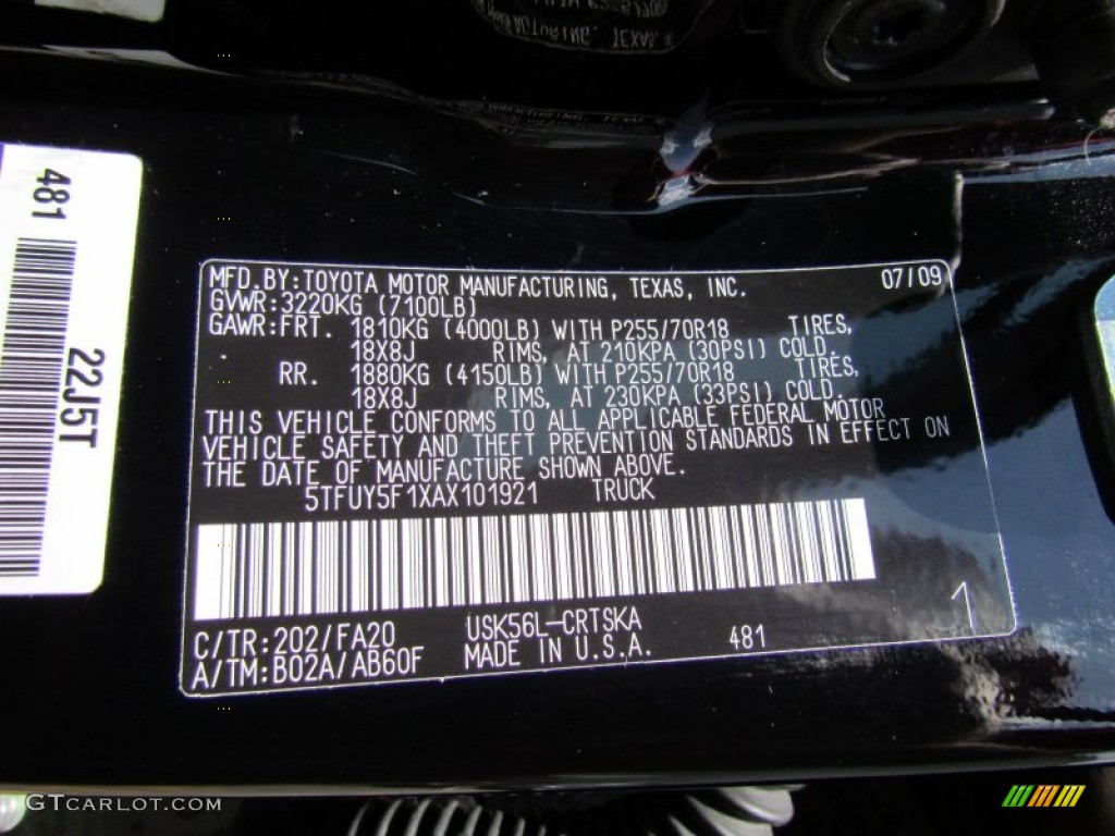 2010 Tundra Color Code 202 for Black Photo #69014575
