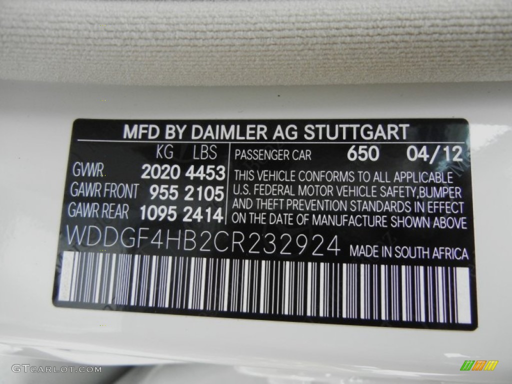 2012 C Color Code 650 for Arctic White Photo #69018481