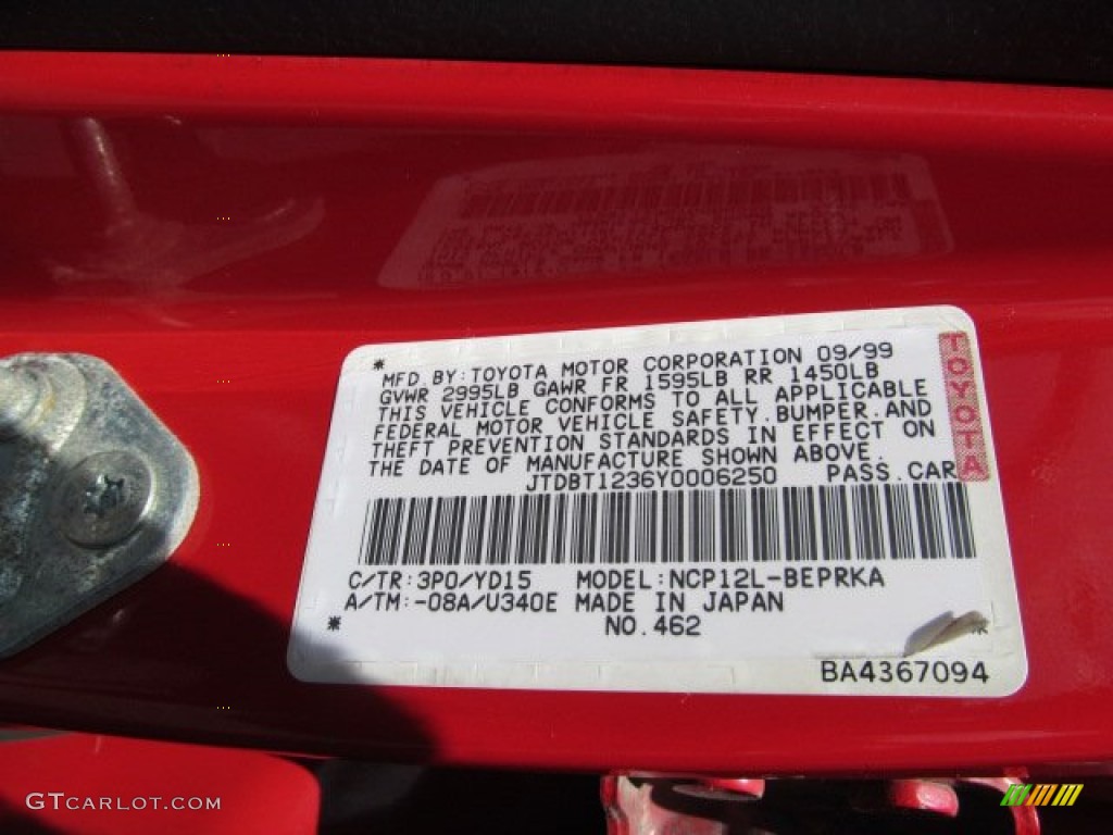 2000 ECHO Sedan - Absolutely Red / Warm Gray photo #24