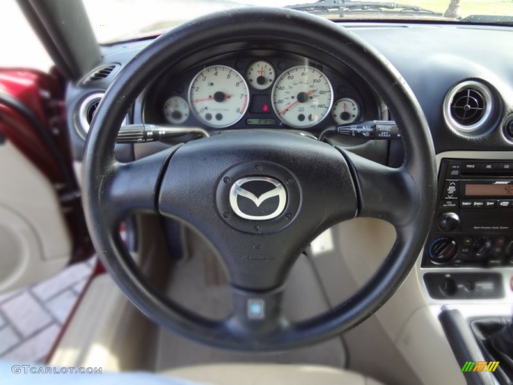 2003 Mazda MX-5 Miata LS Roadster Parchment Steering Wheel Photo #69030278