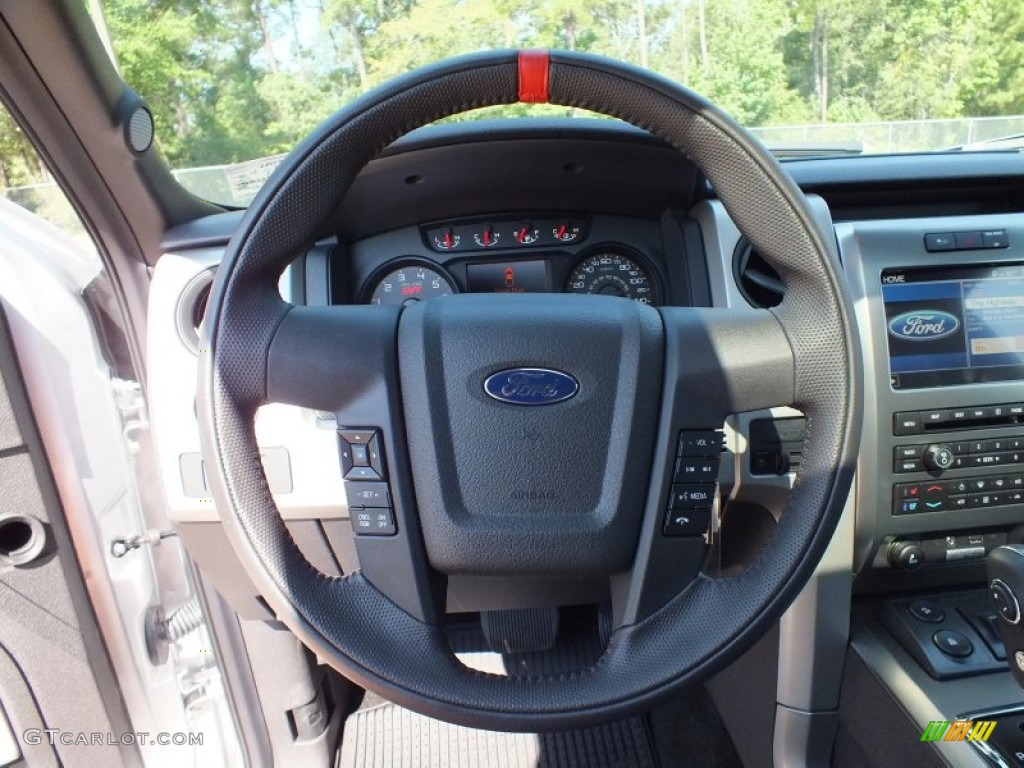 2012 Ford F150 SVT Raptor SuperCrew 4x4 Raptor Black Leather/Cloth Steering Wheel Photo #69034943