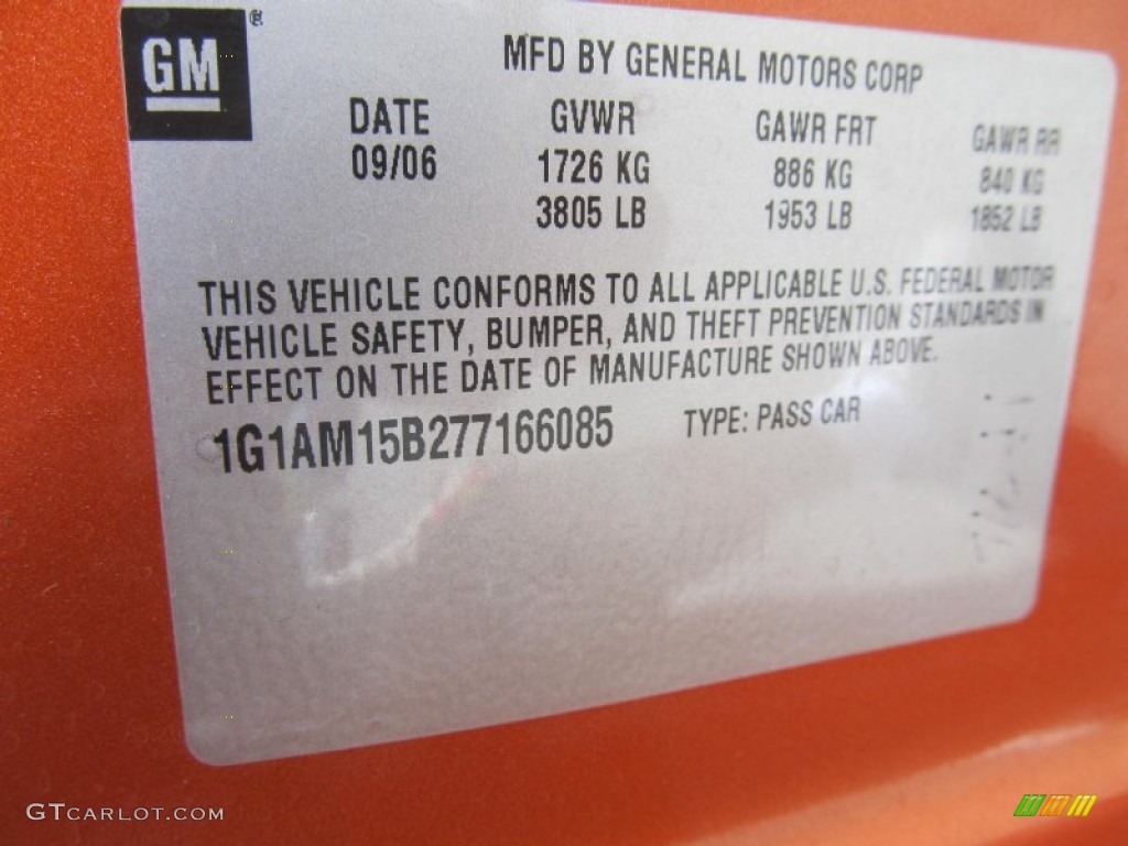 2007 Chevrolet Cobalt SS Coupe Info Tag Photo #69037679