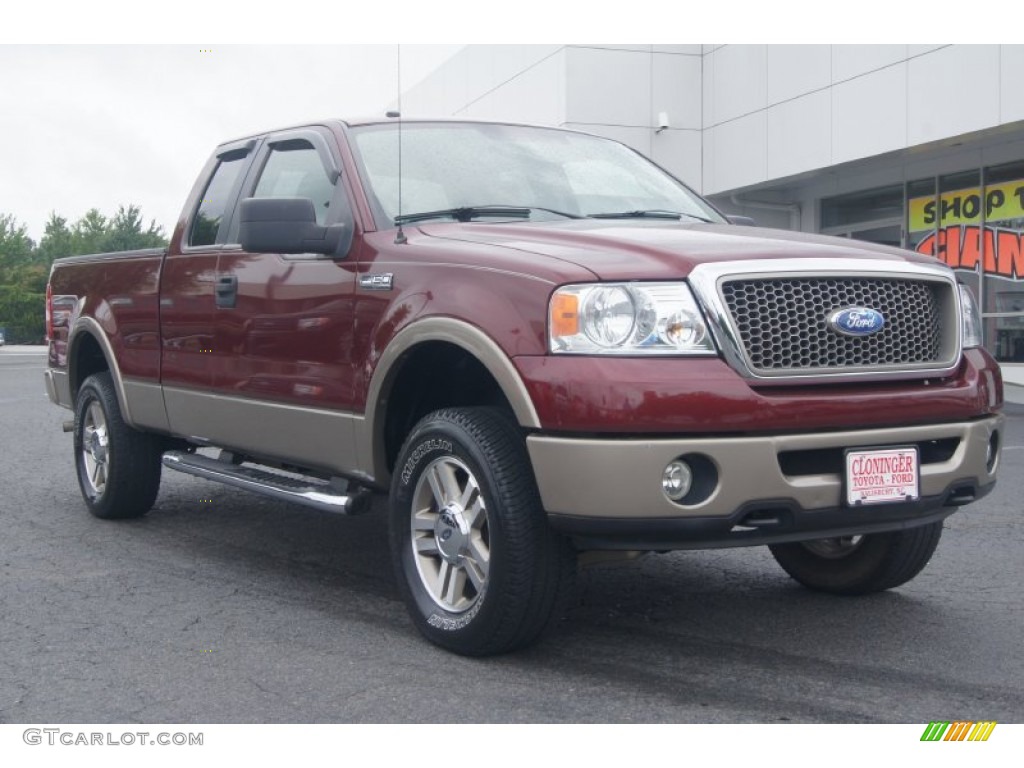 2006 F150 Lariat SuperCab 4x4 - Dark Toreador Red Metallic / Tan photo #1