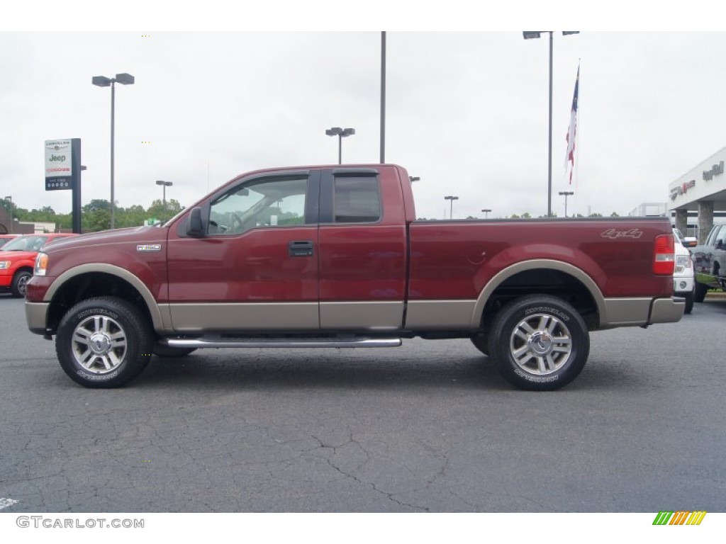 2006 F150 Lariat SuperCab 4x4 - Dark Toreador Red Metallic / Tan photo #5