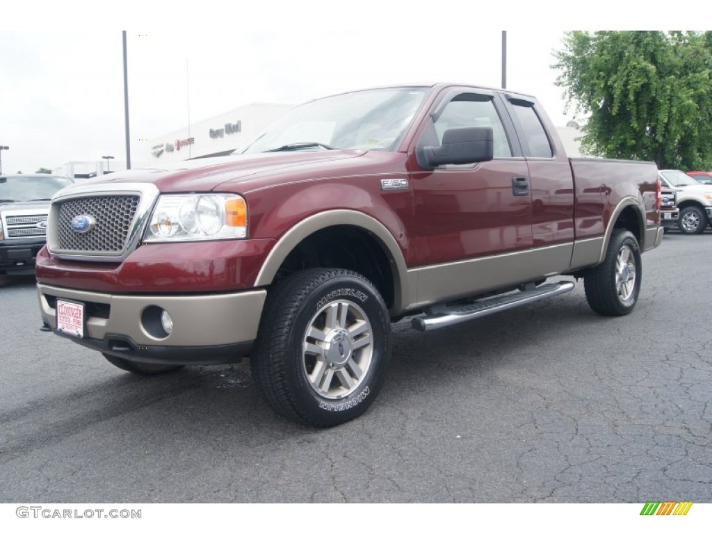 2006 F150 Lariat SuperCab 4x4 - Dark Toreador Red Metallic / Tan photo #6
