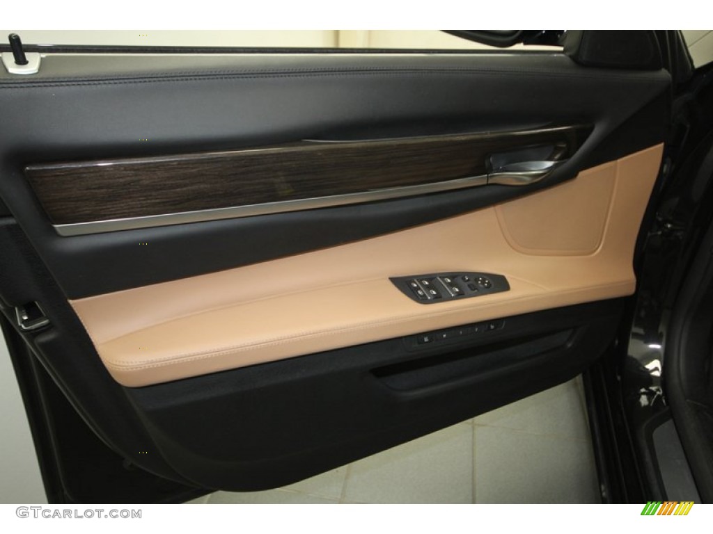 2009 BMW 7 Series 750Li Sedan Saddle/Black Nappa Leather Door Panel Photo #69049292
