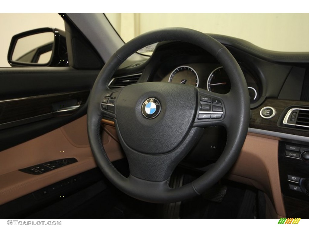 2009 BMW 7 Series 750Li Sedan Saddle/Black Nappa Leather Steering Wheel Photo #69049424