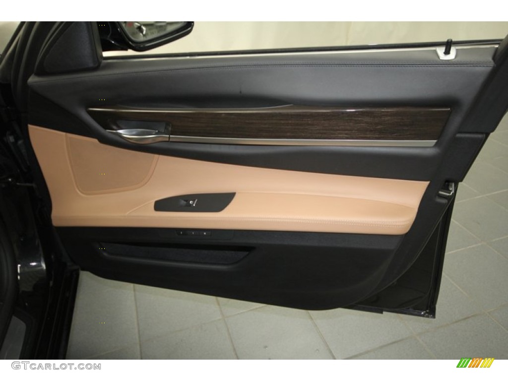 2009 BMW 7 Series 750Li Sedan Saddle/Black Nappa Leather Door Panel Photo #69049505