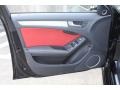2013 Audi S4 Black/Magma Red Interior Door Panel Photo