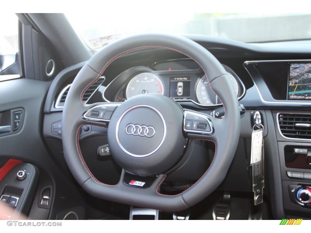 2013 Audi S4 3.0T quattro Sedan Black/Magma Red Steering Wheel Photo #69050597