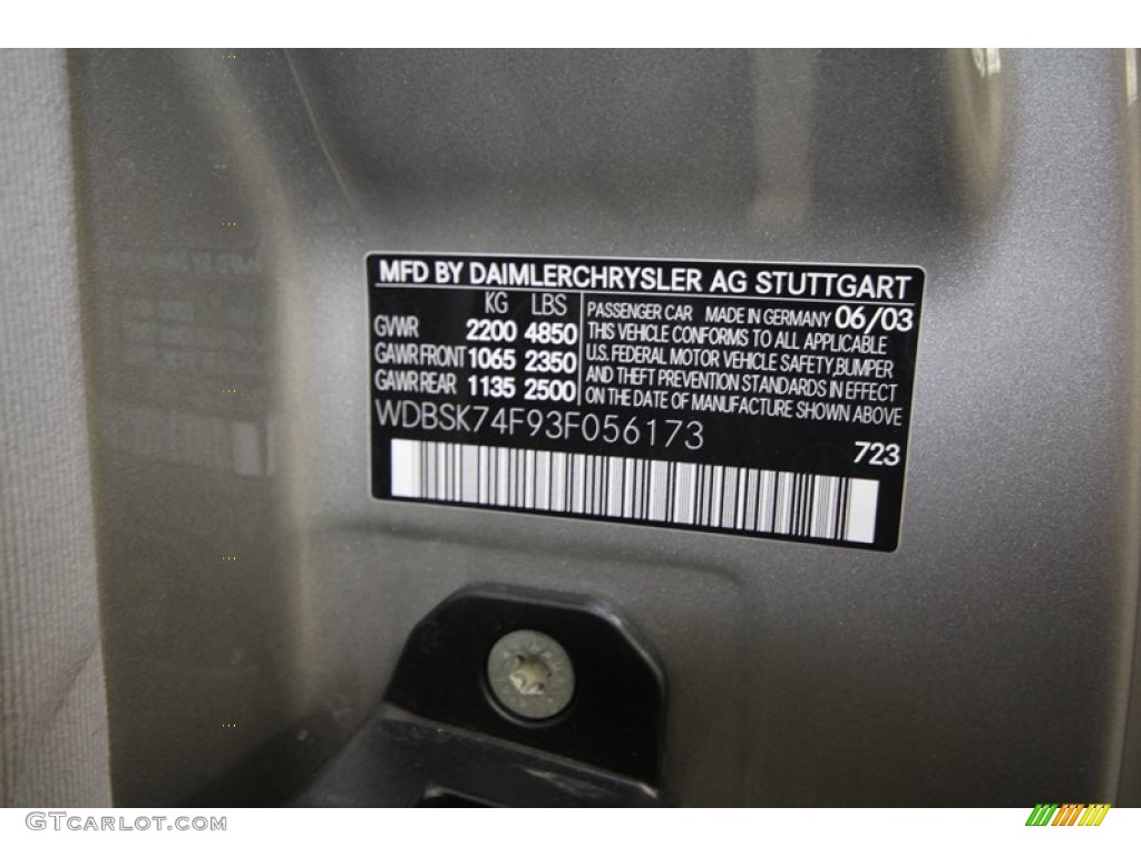 2003 SL Color Code 723 for Pewter Silver Metallic Photo #69056597