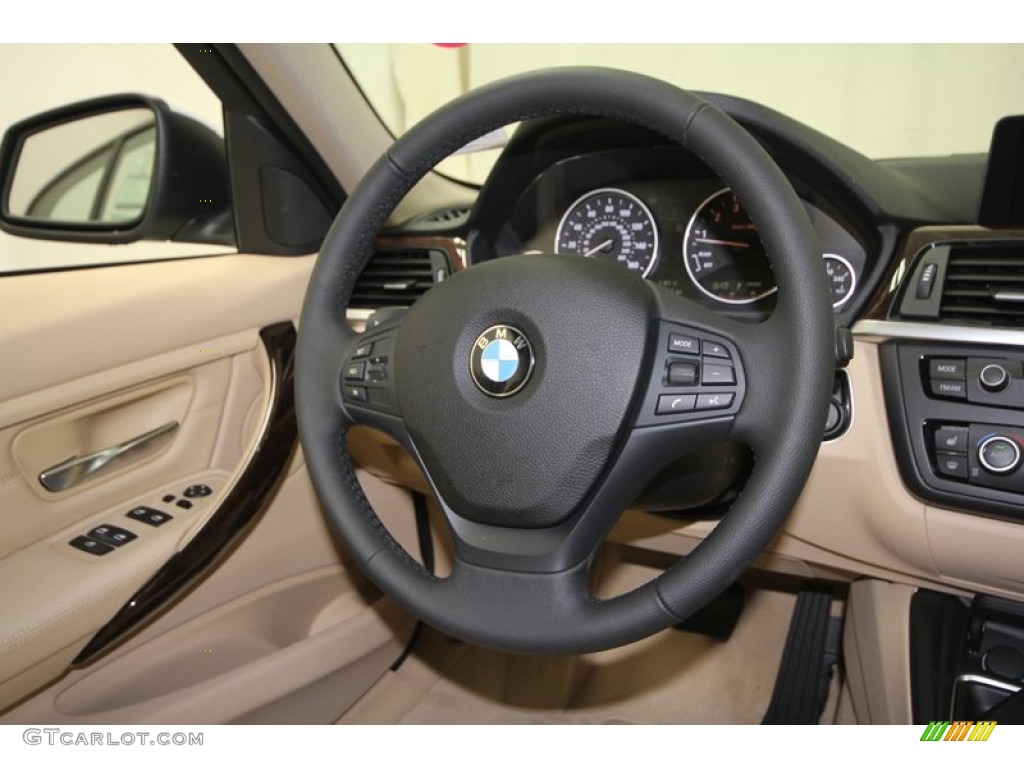2013 BMW 3 Series 328i Sedan Venetian Beige Steering Wheel Photo #69057724