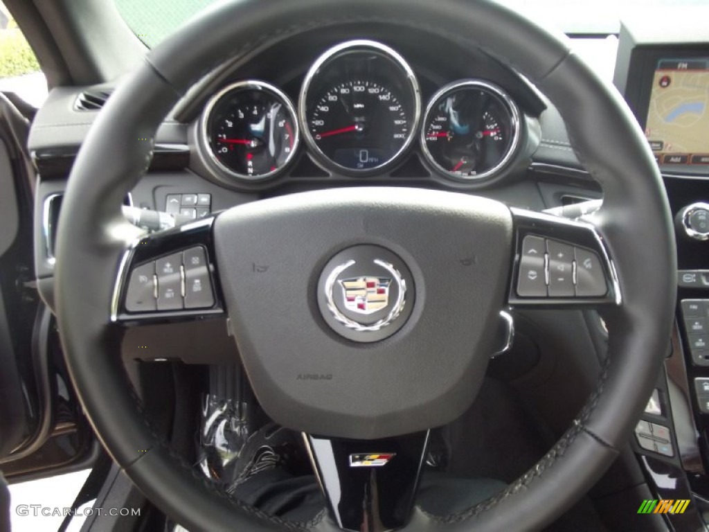 2013 Cadillac CTS -V Coupe Ebony Steering Wheel Photo #69063119
