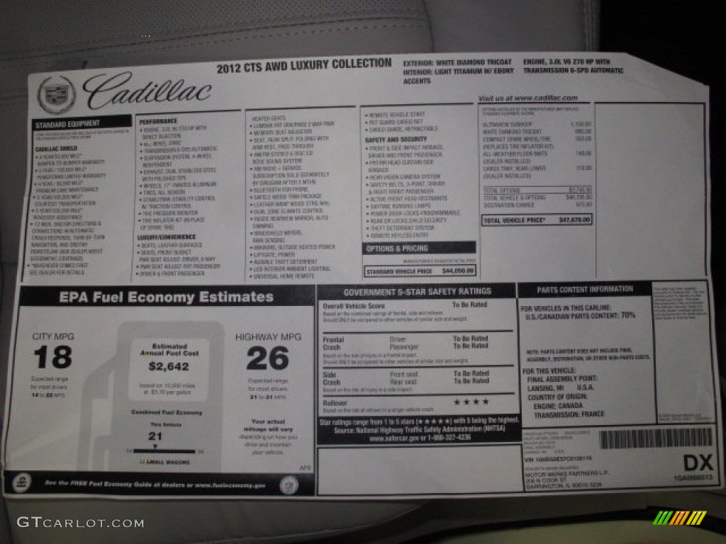 2012 Cadillac CTS 4 3.0 AWD Sport Wagon Window Sticker Photos