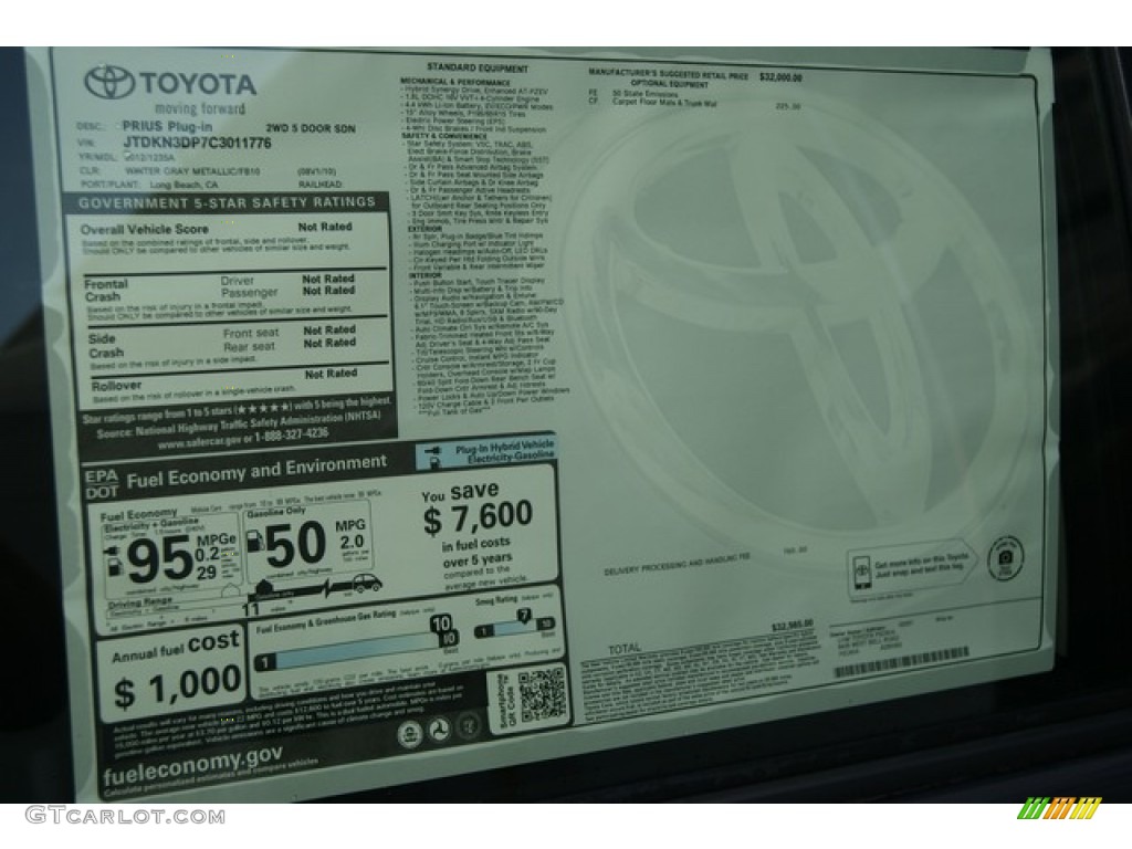 2012 Toyota Prius Plug-in Hybrid Window Sticker Photo #69079166