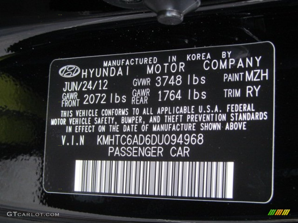2013 Veloster Color Code MZH for Ultra Black Photo #69081356