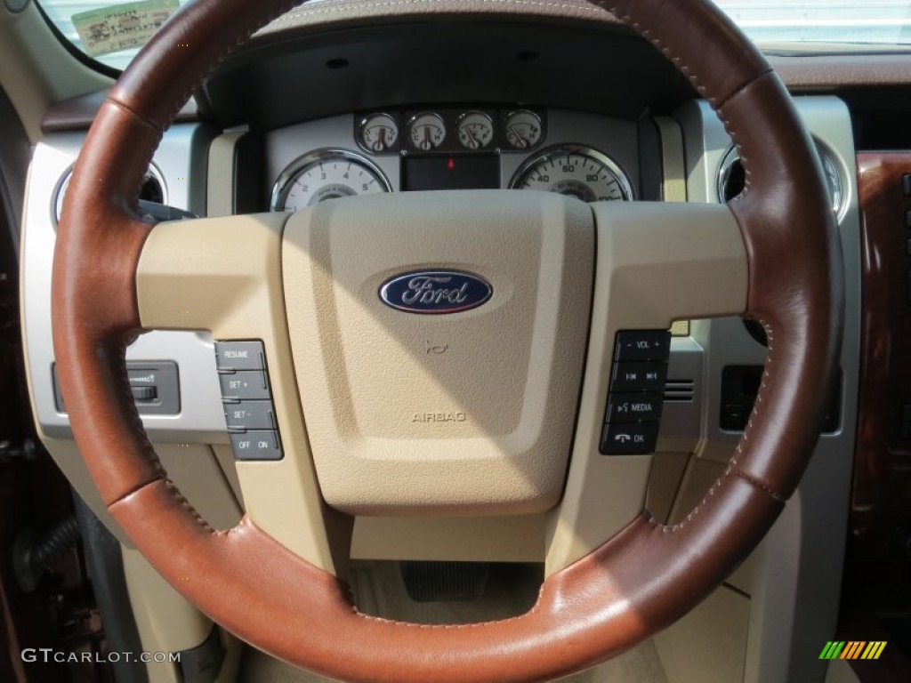 2009 Ford F150 King Ranch SuperCrew Chaparral Leather/Camel Steering Wheel Photo #69083947
