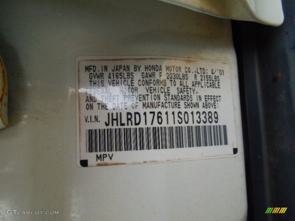 2001 CR-V EX 4WD - Taffeta White / Dark Gray photo #7
