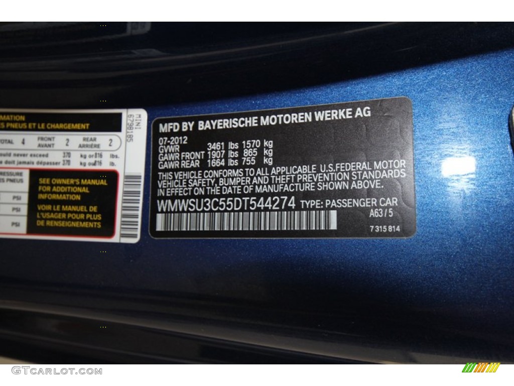2013 Cooper Color Code A63 for Lightning Blue Metallic Photo #69099764