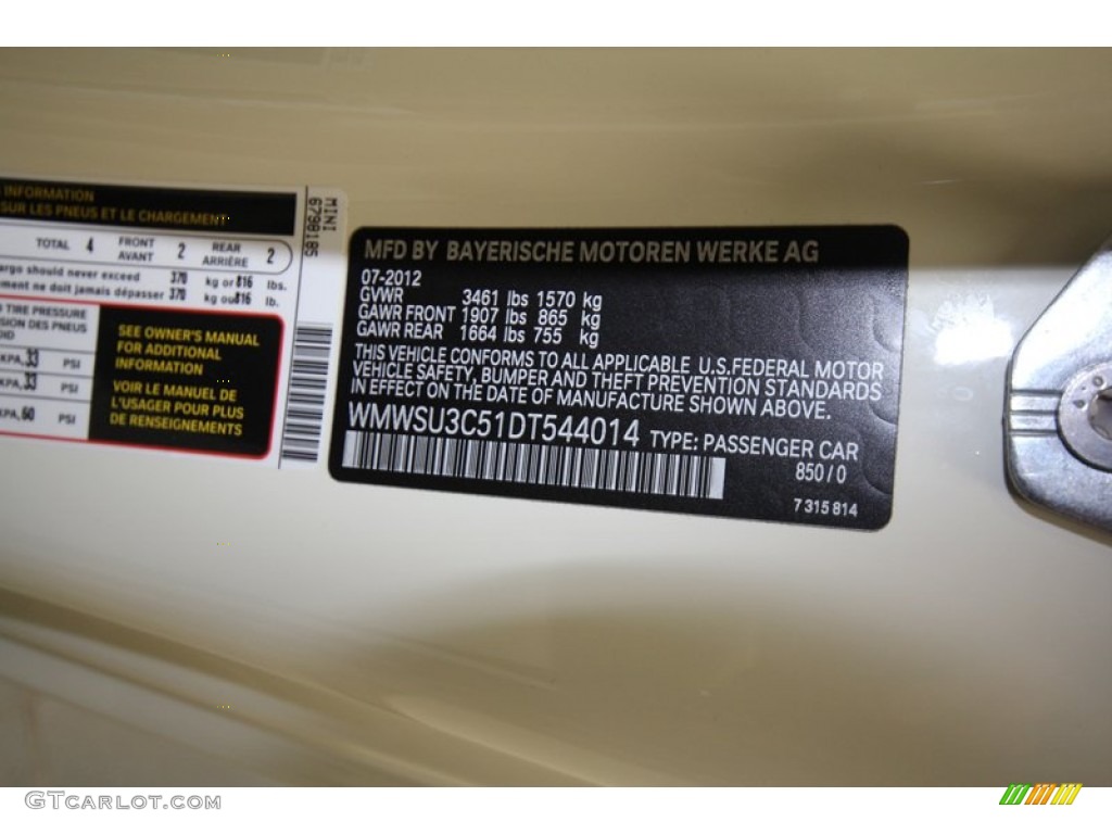 2013 Cooper Color Code 850 for Pepper White Photo #69099980