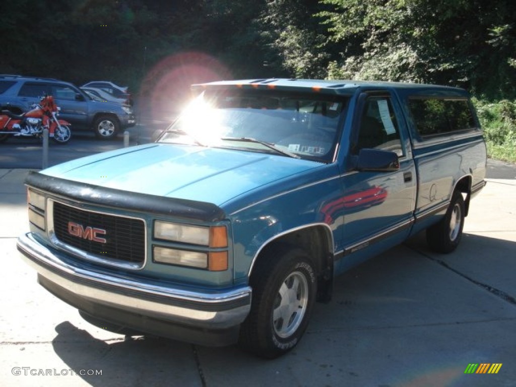 1998 Sierra 1500 SLE Regular Cab - Laguna Green Metallic / Pewter photo #2