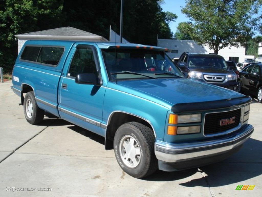 1998 Sierra 1500 SLE Regular Cab - Laguna Green Metallic / Pewter photo #4