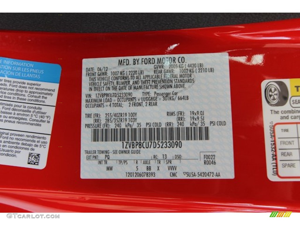 2013 Mustang Color Code PQ for Race Red Photo #69107510