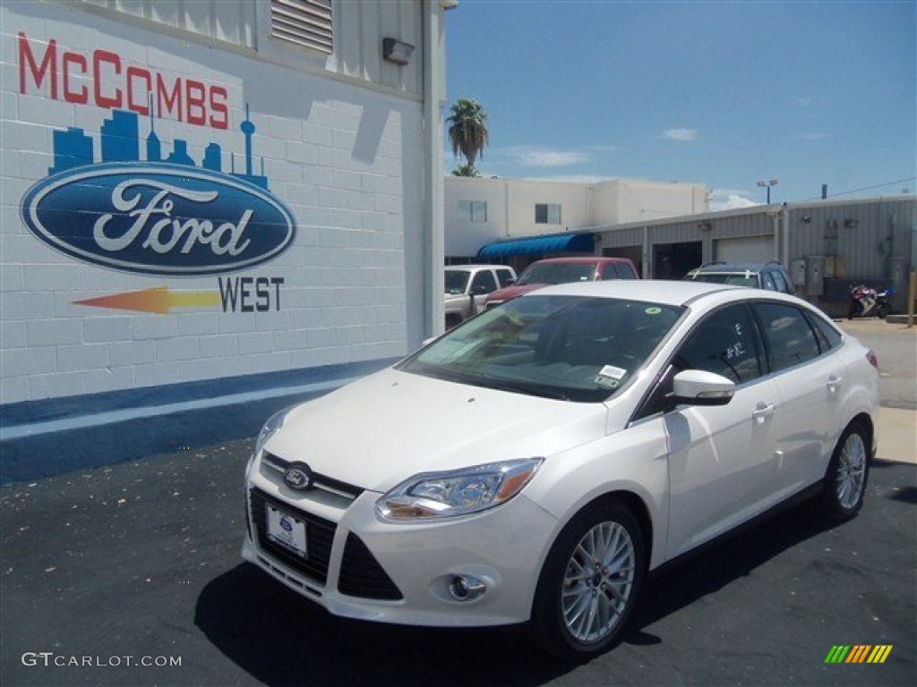 2012 Focus SEL Sedan - White Platinum Tricoat Metallic / Stone photo #23