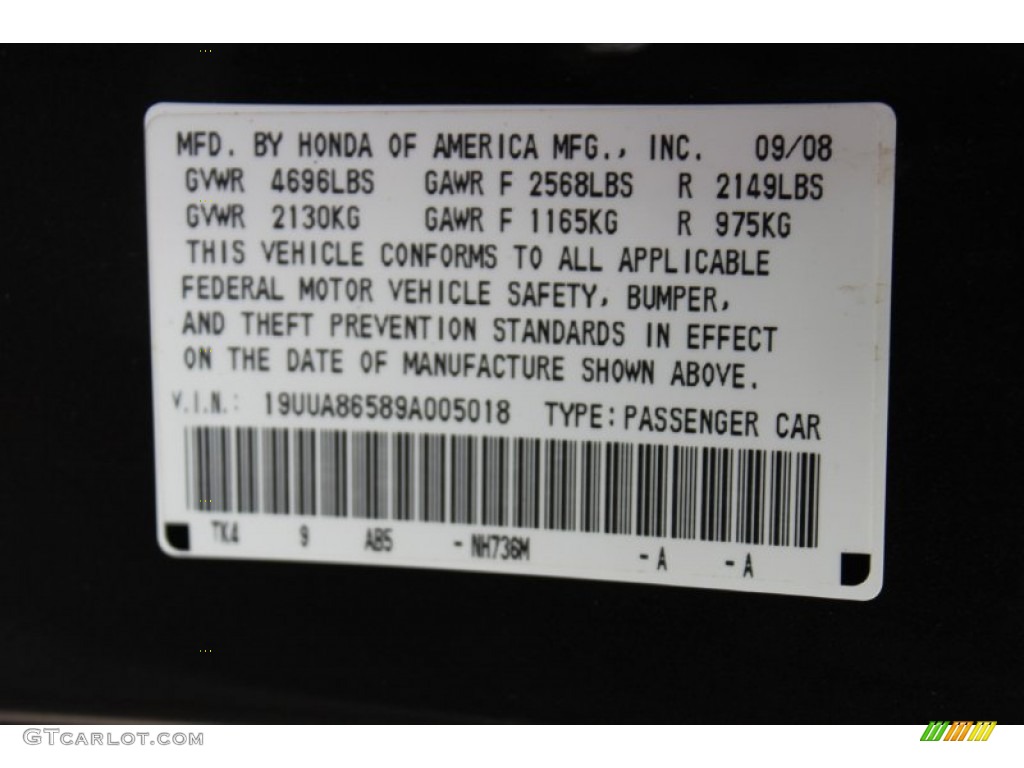 2009 Acura TL 3.5 Color Code Photos
