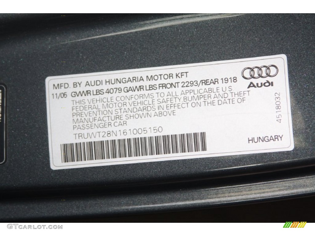 2006 Audi TT 1.8T quattro Coupe Info Tag Photos