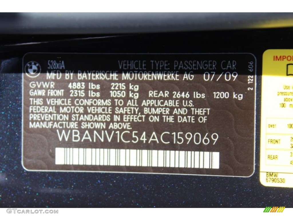 2010 BMW 5 Series 528i xDrive Sedan Info Tag Photo #69115070