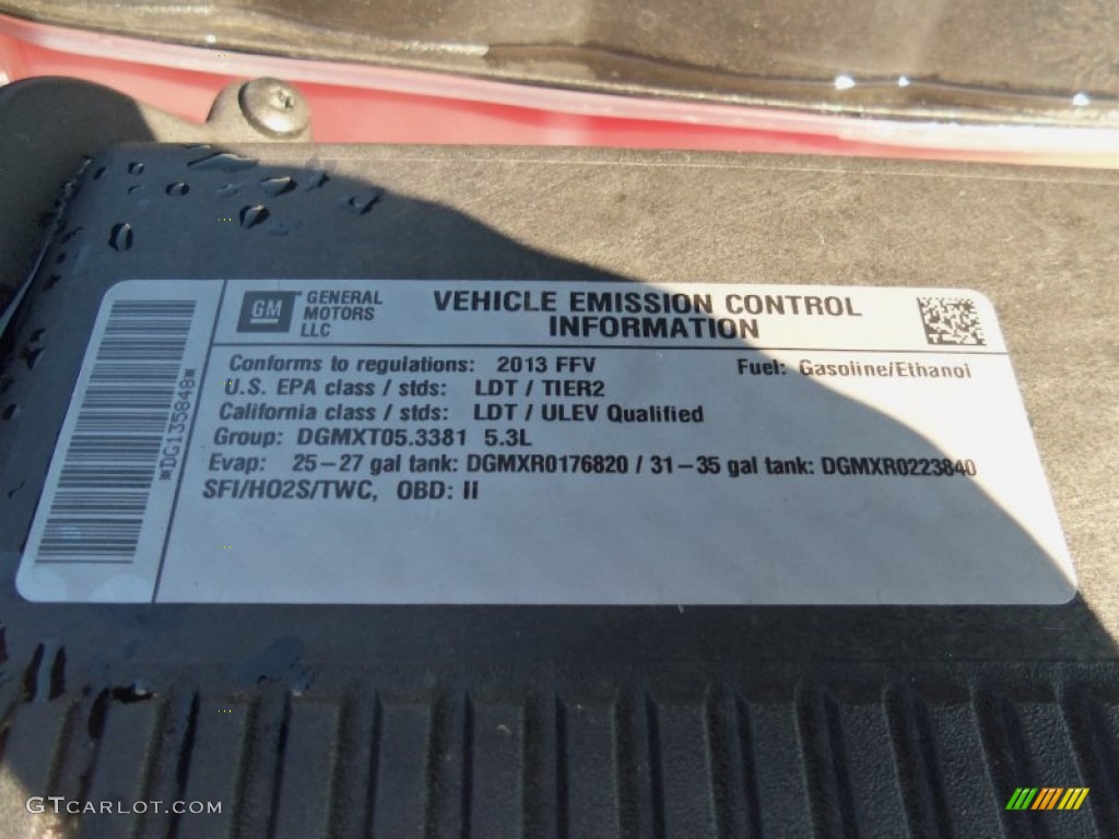 2013 Chevrolet Avalanche LT 4x4 Black Diamond Edition Info Tag Photo #69117521