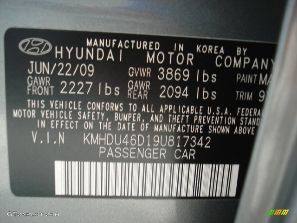 2009 Elantra Color Code MA for Carbon Gray Photo #69118715