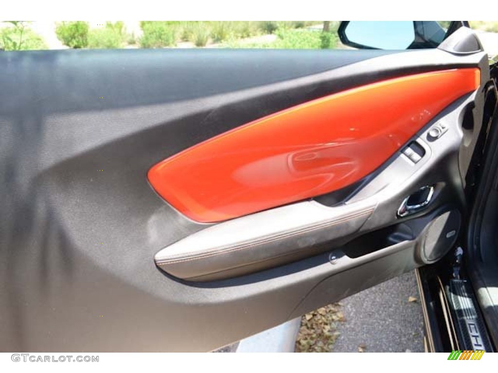 2010 Chevrolet Camaro SS/RS Coupe Black/Inferno Orange Door Panel Photo #69119473