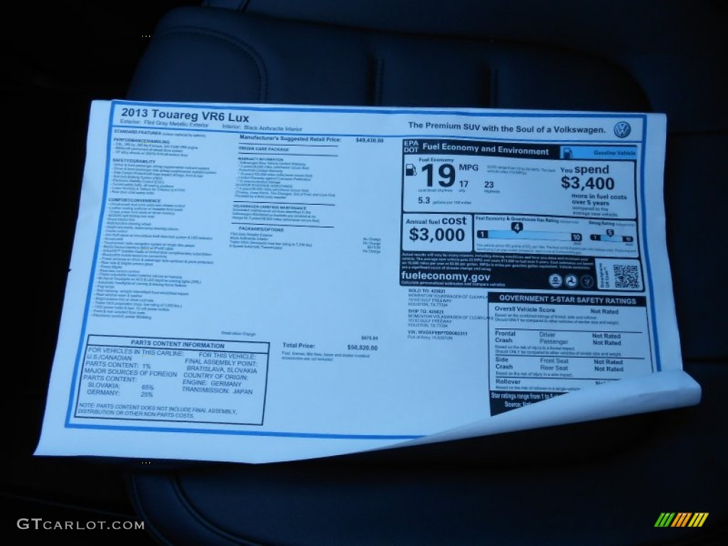 2013 Volkswagen Touareg VR6 FSI Lux 4XMotion Window Sticker Photo #69122696