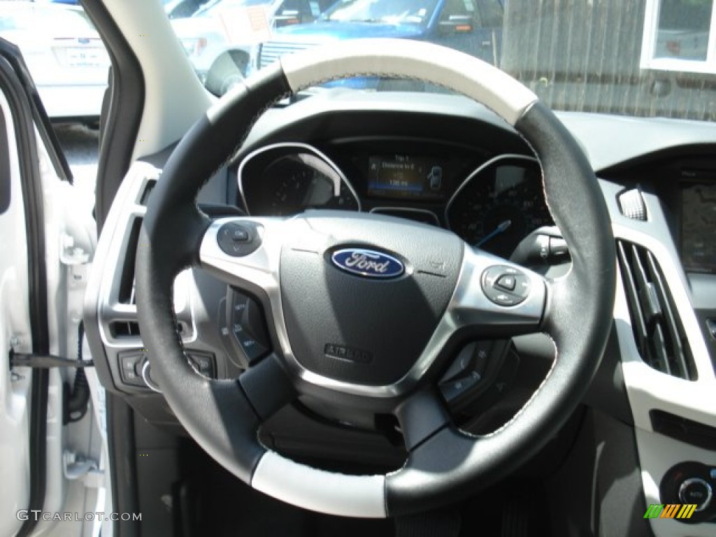 2013 Ford Focus Titanium Sedan Arctic White Steering Wheel Photo #69124346