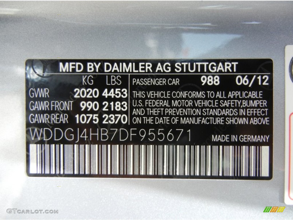 2013 C Color Code 988 for Diamond Silver Metallic Photo #69126740