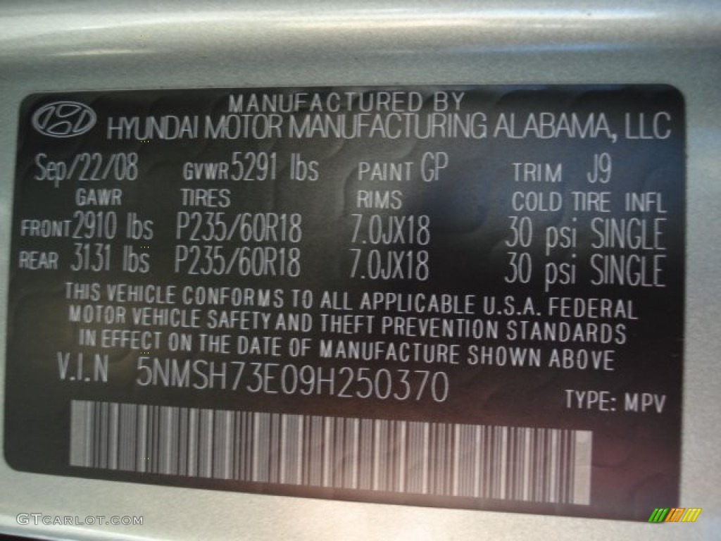 2009 Santa Fe Color Code GP for Natural Khaki Photo #69131102