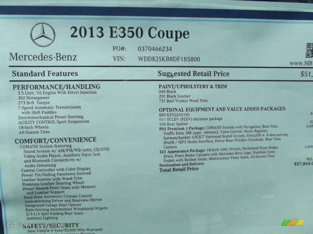2013 Mercedes-Benz E 350 Coupe Window Sticker Photo #69132212