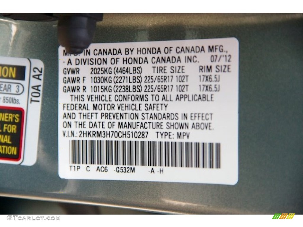 2012 CR-V EX-L - Opal Sage Metallic / Black photo #21