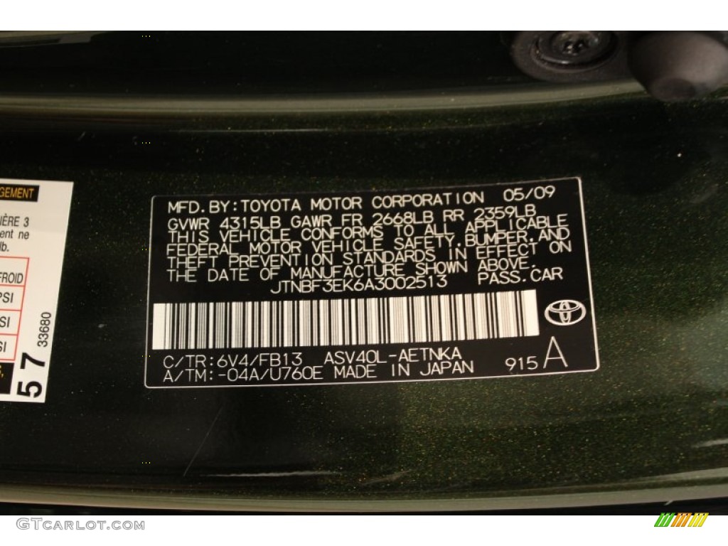 2010 Camry Color Code 6V4 for Spruce Mica Photo #69144008