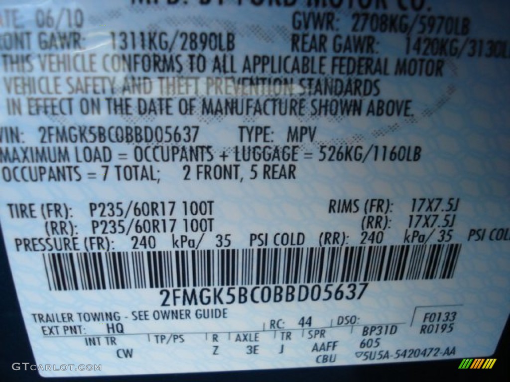 2011 Ford Flex SE Color Code Photos