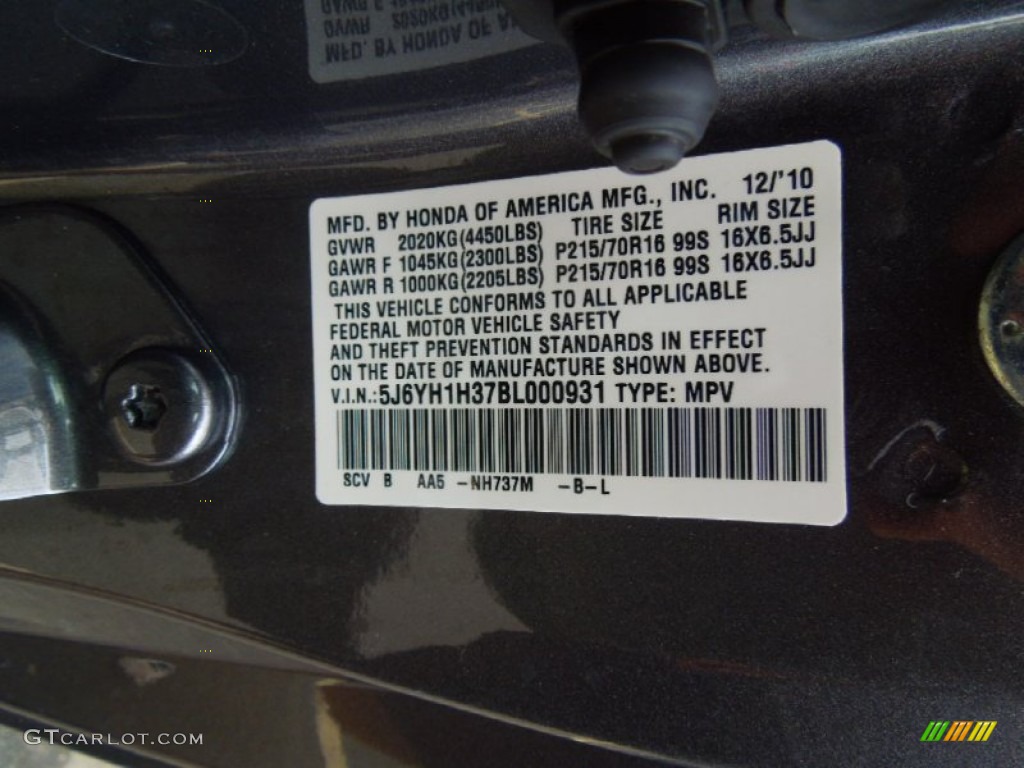 2011 Honda Element LX Color Code Photos