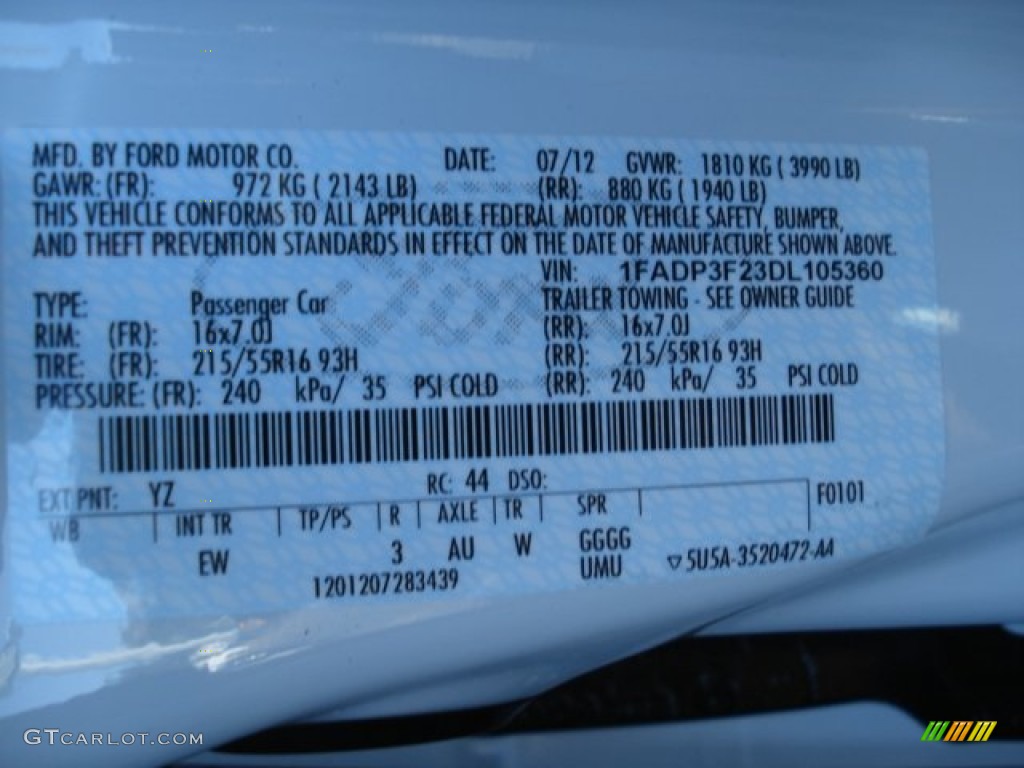 2013 Focus Color Code YZ for Oxford White Photo #69147263